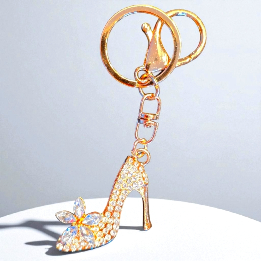 Gold Rhinestone High Heel Keychain